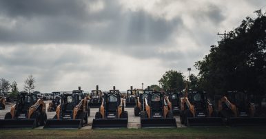 A lineup of brand new CASE machines for sale at ASCO’s heavy equipment dealership in Texas.